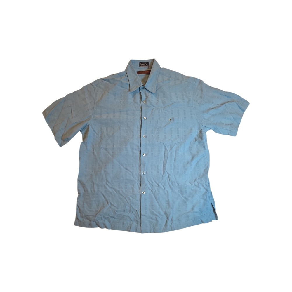 Tori Richard Honolulu XL Silk Cotton Camp Shirt Blue Textured Aloha Hawaiian